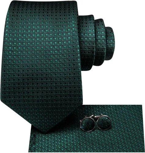 Miniatura 36 de Hi-Tie Corbata clásica de cachemira para hombre con pañuelo y gemelos a cuadros