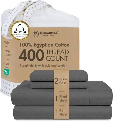 Miniatura 33 de Threadmill - Juego de sábanas de algodón egipcio para cama tamaño King Juego de sábanas de cama King 100% de algodón egipcio certificado Sábanas