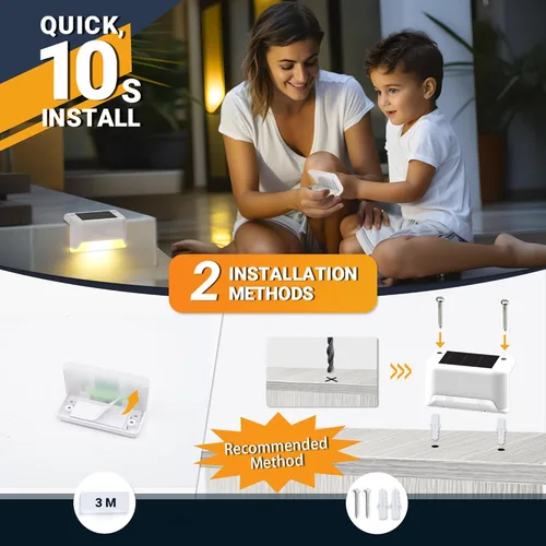 Miniatura 5 de SOLPEX - Juego de 16 luces solares para cercas al aire libre, luces impermeables LED para escalones solares para escaleras al aire libre, terraza