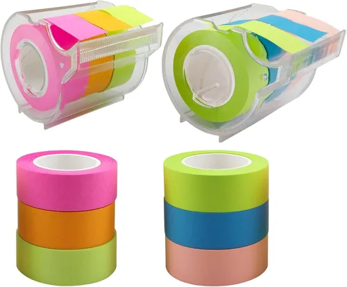Miniatura 9 de Rollo de notas adhesivas 4A, 2 rollos adhesivos completos con dispensador y 2 rollos de recambio, 0.4 x 315 pulgadas, 5 colores brillantes, cinta 2