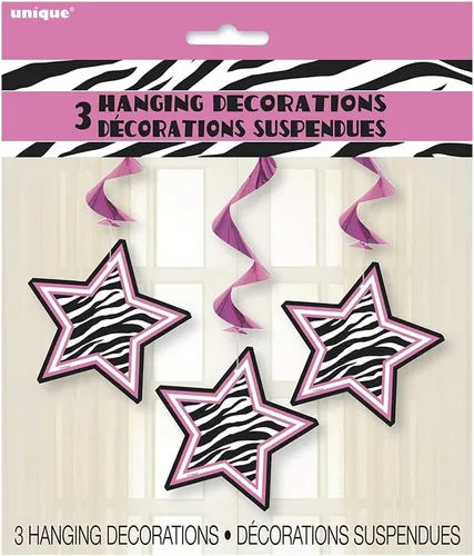 Miniatura 3 de Zebra Passion - Decoraciones colgantes de remolino rosa (26 pulgadas, 3 unidades) – Llamativa decoración de fiesta de papel de aluminio rosa – Ideal