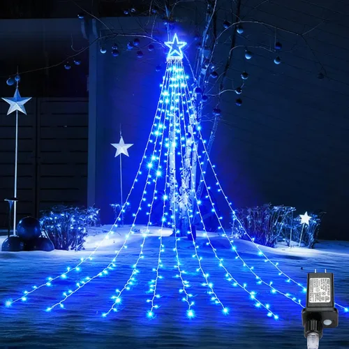 Miniatura 11 de BlcTec Luces de Navidad para exteriores, 317 luces LED de estrella de Navidad con 9 hebras de luces de árbol de cascada de 11.9 pies, 8 modos