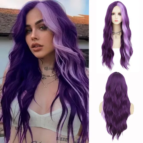 Miniatura 17 de Peluca larga ondulada de rubio a rosa para mujer, rizada, resistente al calor, sintética, para Halloween, cosplay, pelucas de pelo