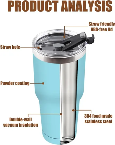 Miniatura 2 de Amtidy Paquete de 16 tazas de viaje de 30 onzas, vaso de acero inoxidable recubierto de polvo de doble pared a granel, taza de café aislada duradera