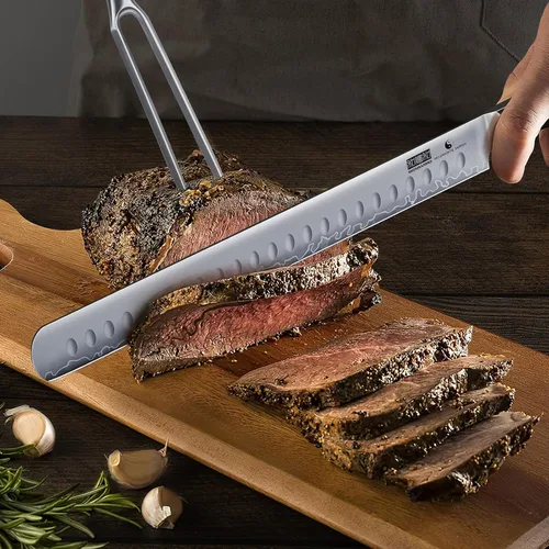Miniatura 2 de HOSHANHO Cuchillo para Brisket de 12 Pulgadas, Cuchillo de trinchado de acero de alto carbono japonés para corte de carne y BBQ, Cuchillos de corte