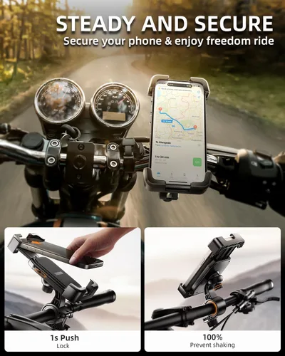 Miniatura 3 de Delobon Soporte de teléfono para motocicleta, soporte para teléfono de bicicleta, [actualización 2025] Soporte de teléfono para scooter con una sola