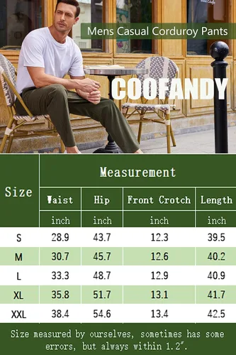Miniatura 6 de COOFANDY Pantalones casuales de pana para hombre, pantalones elásticos con cintura elástica ajustable