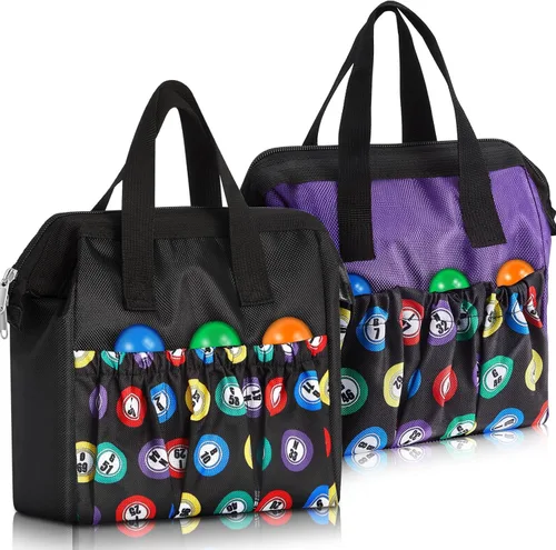 Miniatura 9 de Sweetude 2 piezas Bolsa de transporte para marcadores de bingo con asa y cremallera, bolsa de bingo con 6 bolsillos externos y 3 bolsillos internos
