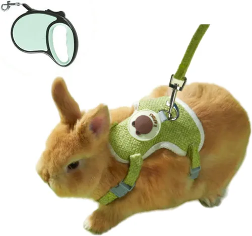 Miniatura 7 de MANON ROSA Juego de arnés y correa de conejo para conejos, chaleco ajustable para conejillo de indias, chinchilla, hámster, hurón, rata, gatito