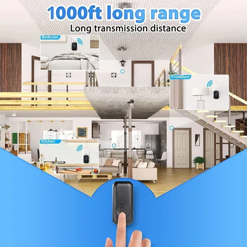 Miniatura 6 de KERUI Timbre inalámbrico, kit de timbre impermeable con 60 campanillas, 5 volúmenes ajustables, rango de funcionamiento de 1000 pies, timbre