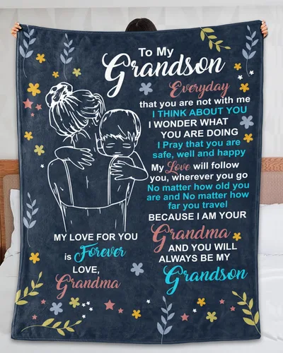 Manta personalizada con texto en inglés «To My Grandson from Grandma Mimi You Will Always Be My Grandson Hugging Flowers», regalos personalizados