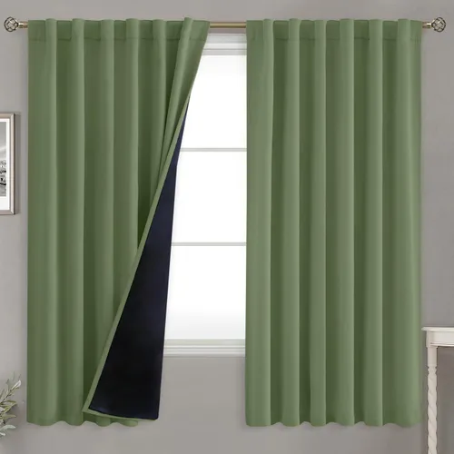 Miniatura 181 de BGment Cortinas 100% opacas beige de 63 pulgadas de largo con forro aislante térmico, bolsillo para varilla y lengüeta trasera de doble capa
