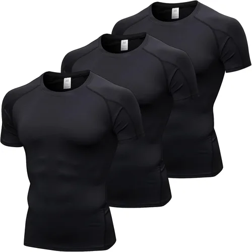 Paquete de 3 camisetas de compresión atléticas para hombre, manga corta, camiseta de entrenamiento, camiseta deportiva fresca y seca