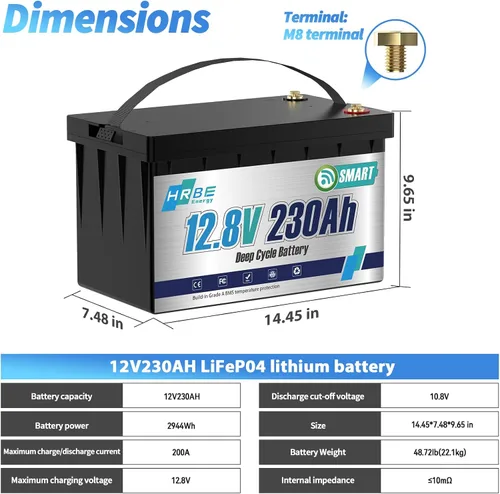 Miniatura 3 de Batería marina LiFePO4 de 12 V 230 Ah, baterías de litio Bluetooth actualización BMS de 200 A, hasta 5000+ ciclos profundos, batería de fosfato