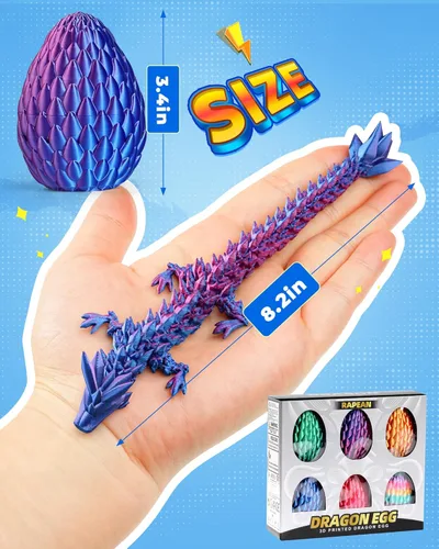 Miniatura 2 de Rapean Huevos de dragón impresos en 3D de 8 pulgadas, rellenos de cesta de Pascua para niños y adolescentes, juguetes de dragón articulados