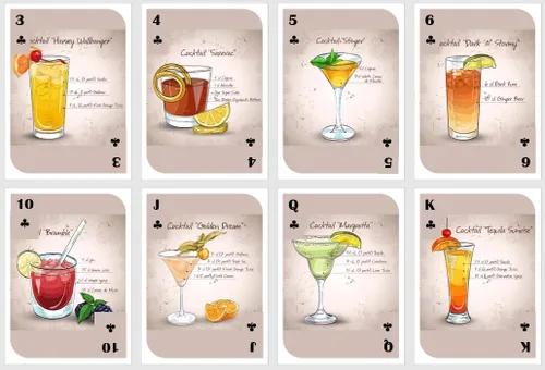 Miniatura 3 de Naipes para beber. Naipes con recetas de cócteles. Naipes de fiesta. Naipes estándar. Cartas de póquer. Cartas de puente.