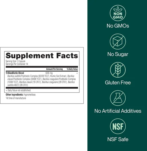 Miniatura 5 de Trillón de probióticos - 1 billón de UFC con prebióticos, probióticos, parabióticos y postbióticos - Bacillus Subtilis AB-22 - Salud intestinal