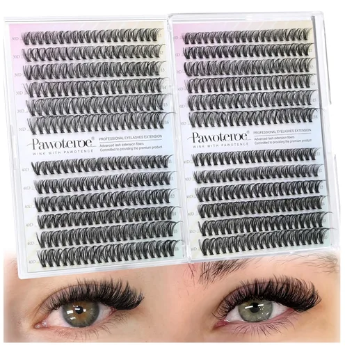 Miniatura 23 de Extensiones de pestañas Pawotence, racimos de 280 piezas, pestañas individuales en racimo, extensiones de pestañas 50D, mezcla de 9-16 mm, racimos