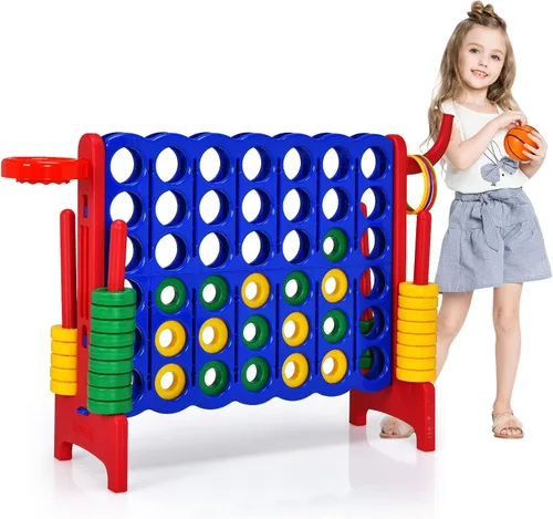 Miniatura 11 de COSTWAY Juego gigante gigante de 4 a puntuación para niños y adultos, juego de 2.5 pies para interiores y exteriores con aro de baloncesto, juego