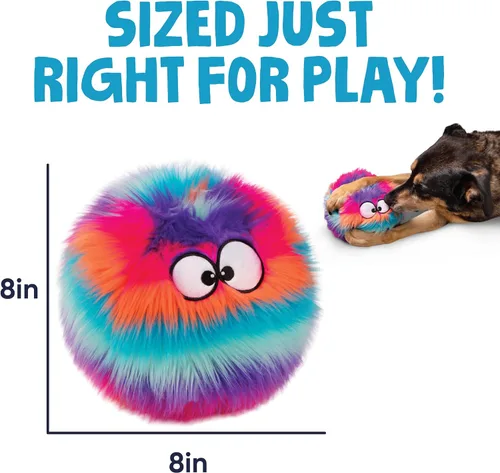 Miniatura 5 de goDog Furballz - Bola de peluche chirriante para perro, tecnología Chew Guard, color arcoíris genial, grande Furballz (arco iris fresco)