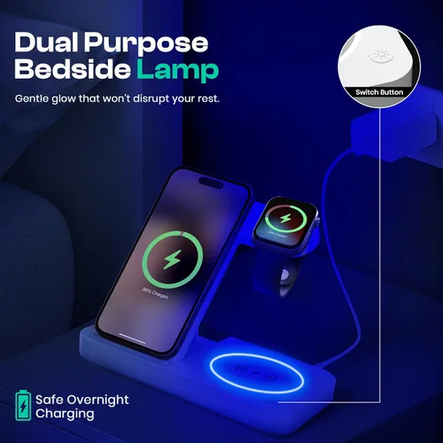 Miniatura 3 de Estación de carga inalámbrica 4 en 1 para iPhone, Apple Watch y AirPods - Cargador inalámbrico para iPhone Series 16/15/14/13/12 - Apple iWatch Negro