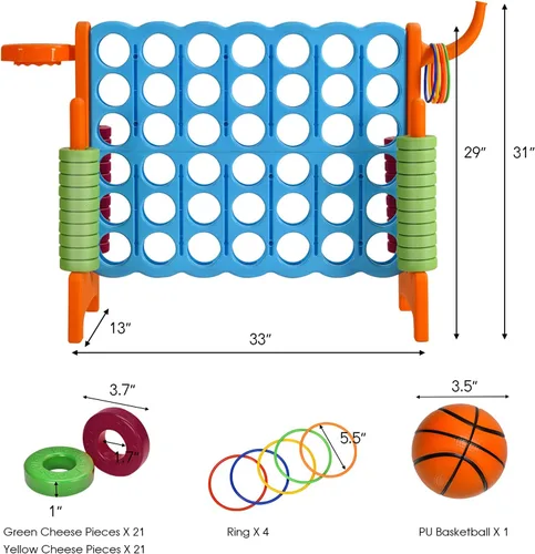 Miniatura 6 de COSTWAY Juego gigante gigante de 4 a puntuación para niños y adultos, juego de 2.5 pies para interiores y exteriores con aro de baloncesto, juego
