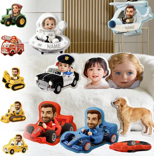 Almohadas personalizadas con imagen, cara y nombre de dibujos animados personalizados en forma de coche, regalos divertidos personalizables para