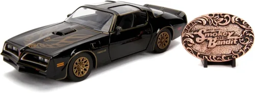 Jada Smokey and The Bandit 1:24 1977 Pontiac Firebird Trans Am Coche de Fundición a Presión y Hebilla de Cinturón, Juguetes para Niños y Adultos