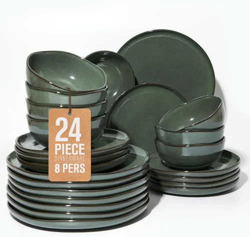 Miniatura 44 de Pokini - Juegos de vajilla de gres para cena, juego de platos y cuencos de cerámica, platos de cocina aptos para microondas y lavavajillas, platos