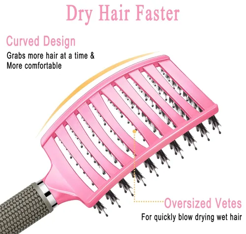 Miniatura 6 de KTKUDY Cepillo desenredante para el cabello, diseño de cerdas de jabalí y sin enredos para niños, mujeres y hombres, perfecto para cabello húmedo