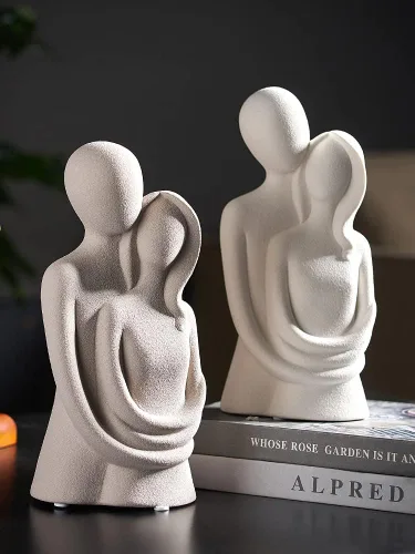 Miniatura 7 de HYFAN Estatua de amor abrazando pareja cerámica decoración romántica adorno figura regalo escultura significativa para dormitorio, hogar, oficina