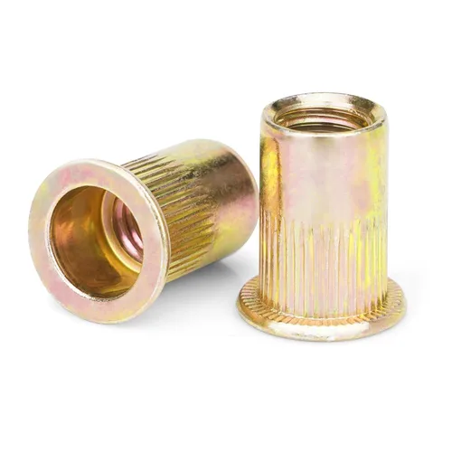 Tuercas de remache, 100 tuercas de remache M5, acabado galvanizado de acero al carbono, cabeza plana remachada roscada Amarillo