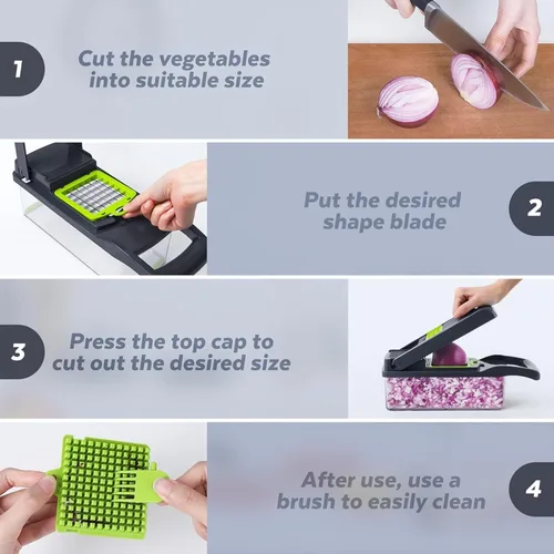 Miniatura 6 de Cortador de verduras 16 en 1 Pro cebolla y alimentos Cortador de verduras con 11 cuchillas y recipiente, juego de utensilios de cocina para cocinar