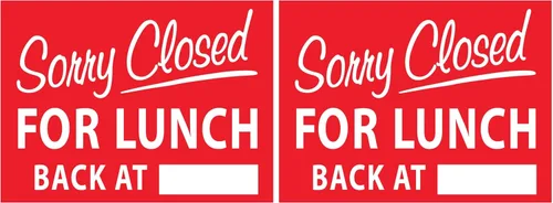 Miniatura 3 de Letrero de metal con texto en inglés «Sorry Closed For Lunch Back At », 12 x 16 pulgadas