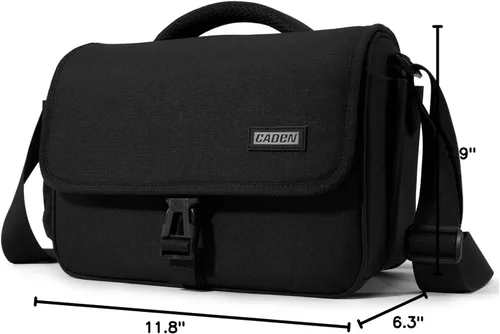 Miniatura 9 de CADeN Bolsa para Cámara Funda Bandolera Cruzada Compatible con Nikon, Canon, Sony, Cámaras DSLR SLR sin Espejo y Lentes (1.0 Negro, Grande)