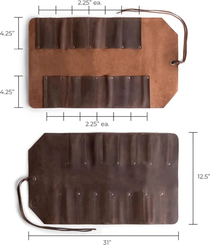 Miniatura 4 de Bolsa de herramientas de cuero enrollable, organizador de bolsas enrollables de herramientas de alta resistencia con 12 ranuras, bolsa enrollable