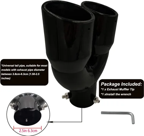 Miniatura 4 de 2.5 pulgadas 6.3cm Silenciador de tubo de escape universal de doble punta de 2.5 pulgadas de acero inoxidable para coche y camionetas pickup