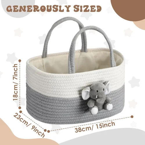 Miniatura 2 de FoldTier Organizador de pañales de elefante, carrito de almacenamiento para guardería, con asa, cesta de baby shower, regalo de baño de bebé
