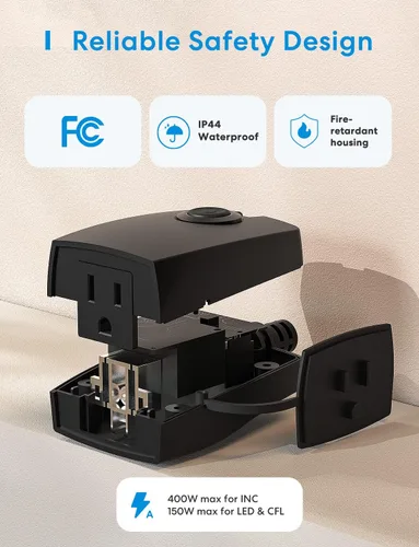 Miniatura 7 de meross Enchufe de atenuación para exteriores, enchufe inteligente para exteriores compatible con Apple HomeKit, Alexa, Google Home, atenuador