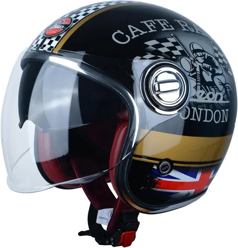 Miniatura 7 de Casco de motocicleta de cara abierta para adultos, aprobado por DOT, casco vintage 3/4 medio Vespa con doble visera para hombres y mujeres