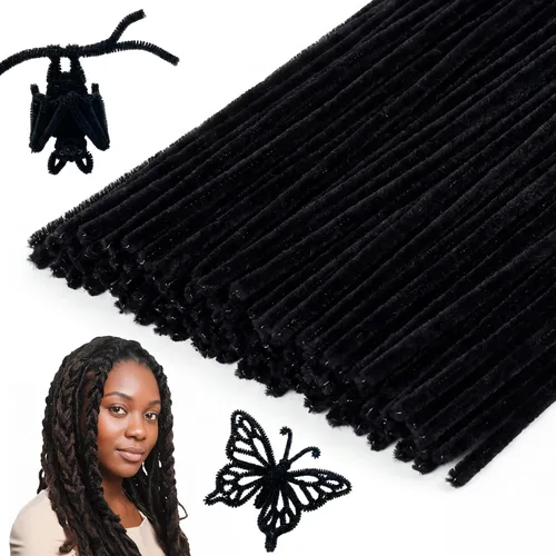 Caydo 200 piezas de limpiadores de tubos negros de Halloween, varillas de chenilla para manualidades, en masa para niños, arte DIY, manualidades