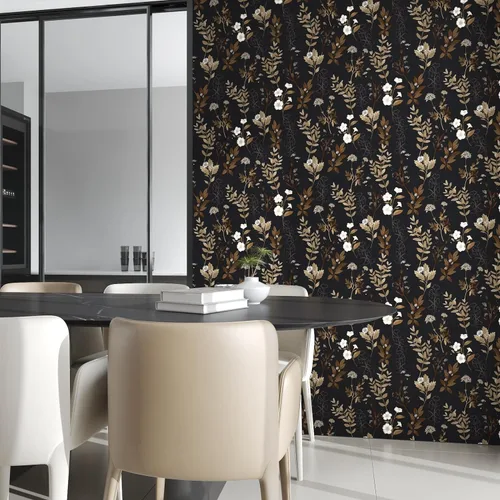 Miniatura 7 de Fvlow Papel Tapiz Floral Negro Despegar y Pegar Papel de Contacto Hoja Dorada Papel Tapiz de Hojas Impermeable Autoadhesivo Revestimiento de Pared