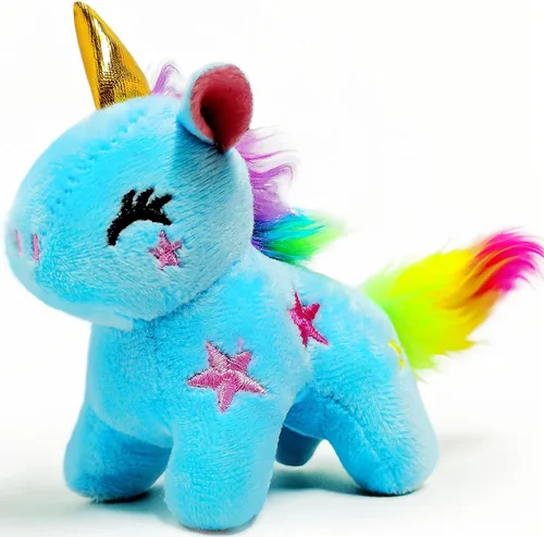Kawaite Animales de peluche de unicornio azul para niños y adultos, mini llavero de peluche, peluche de unicornios, animal de peluche suave y