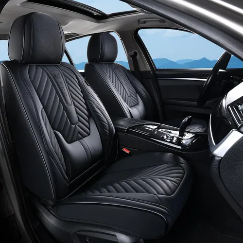 Miniatura 24 de Coverado Fundas de asiento de automóvil, juego completo de fundas de asiento de cuero sintético, fundas protectoras de asiento de lujo, ajuste Rojo