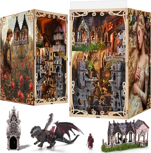Miniatura 8 de MiniCity Kit de Rincón de Libros, Casa de Muñecas de Bricolaje Booknook, Kit en Miniatura para Estantería, Casas de Muñecas para Adultos