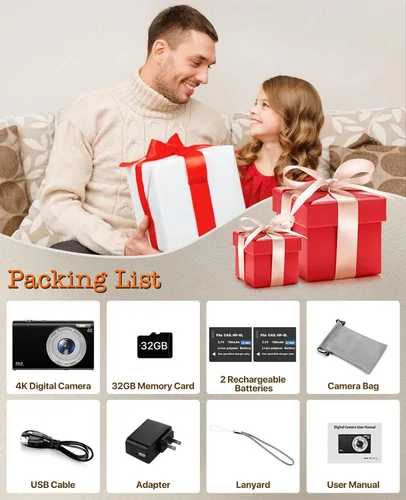 Miniatura 8 de Cámara digital, cámara de vlogging 4K para cámaras de enfoque automático de YouTube para fotografía con zoom digital de 16X, cámara digital compacta
