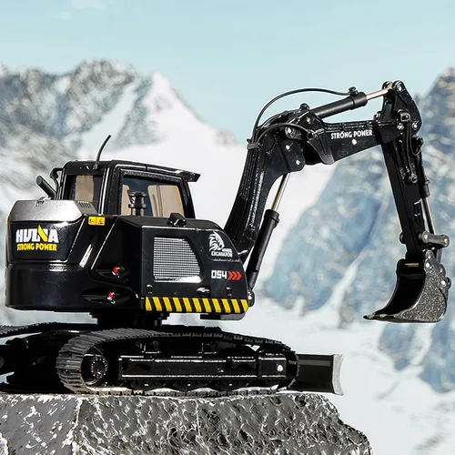 Miniatura 5 de Gemini & Genius - Excavadora negra con orugas, juguete de construcción de excavadora a presión a escala 1/50, modelo de vehículo con giros de cabina