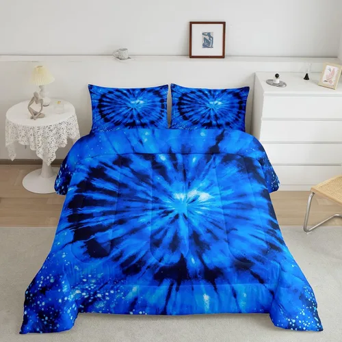 Miniatura 10 de Erosebridal Juego de edredón de teñido anudado psicodélico en espiral, tamaño individual, juego de ropa de cama bohemio con remolinos de acuarela