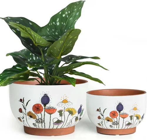 Miniatura 10 de Macetas de terracota con orificios de drenaje con decoración de abejas, macetas de cerámica para plantas de interior y exterior, suculentas