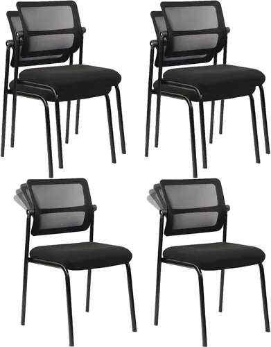 Miniatura 16 de CLATINA Silla de oficina apilable de malla con ruedas, sin brazos, silla apilable con soporte lumbar ergonómico, para conferencias, vestíbulo